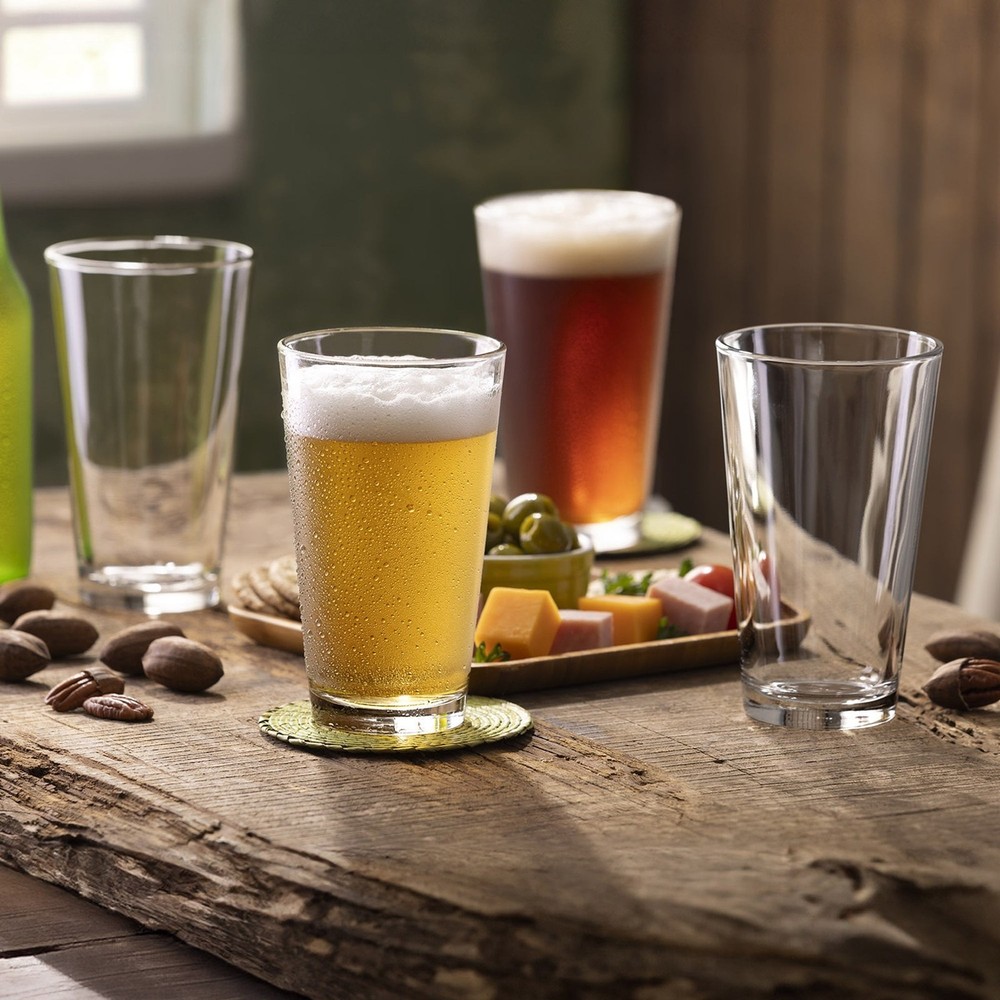 4 pack 16oz Stackable Drinking Glasses Milk Beer Everyday Clear Pint Glasses