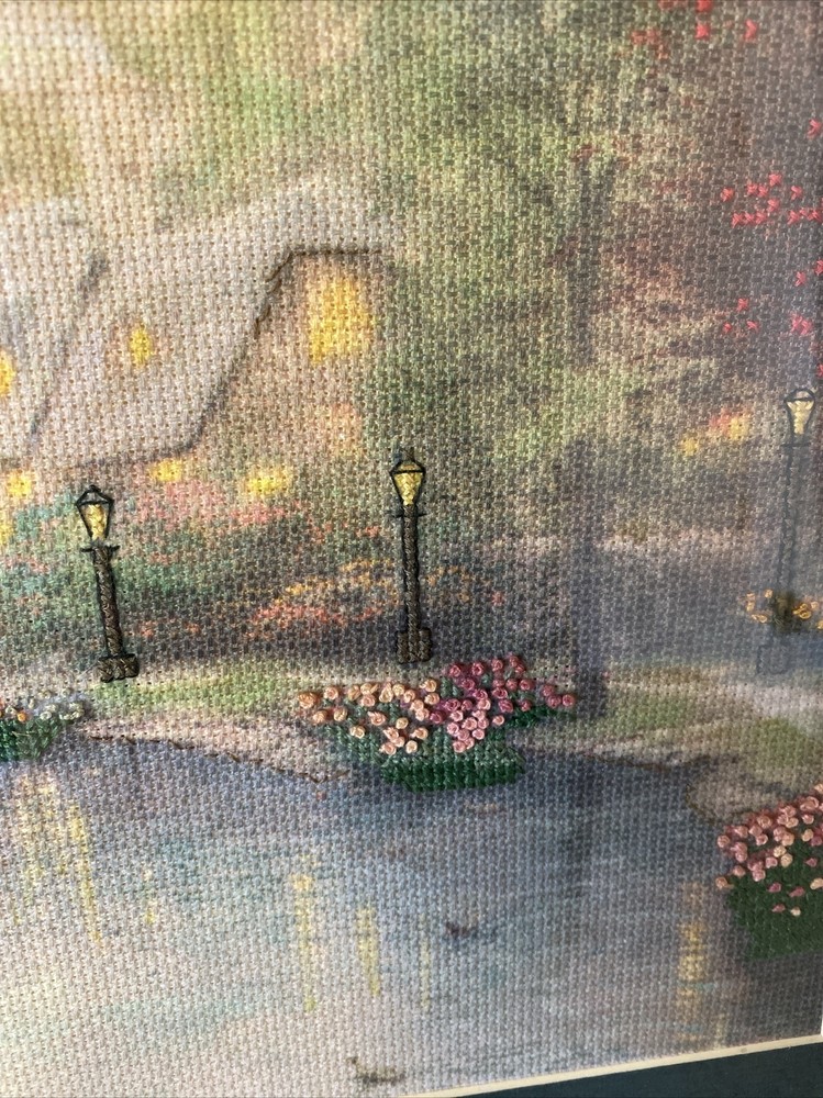 21” X 17” Framed Cottages And River Needlepoint Beautiful