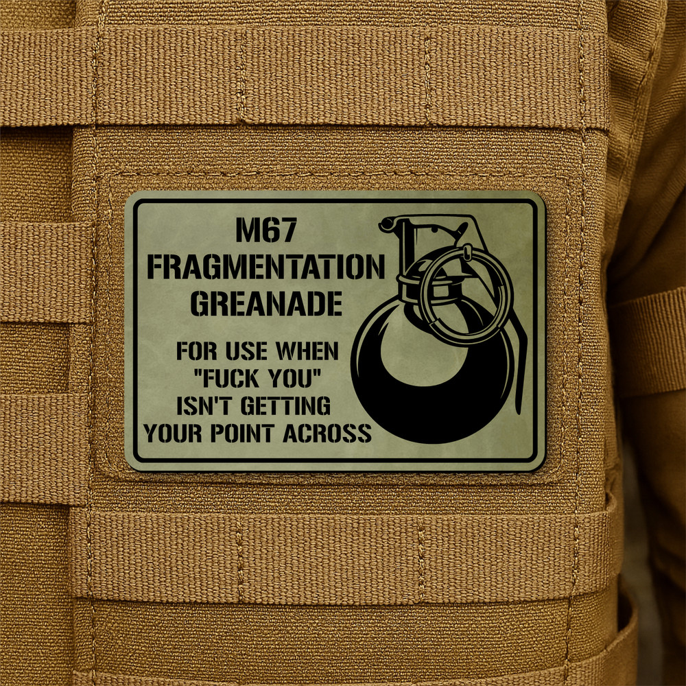 M67 Frag Grenade Funny Morale Patch 2"x3" Hook & Loop Plate Carrier Patch