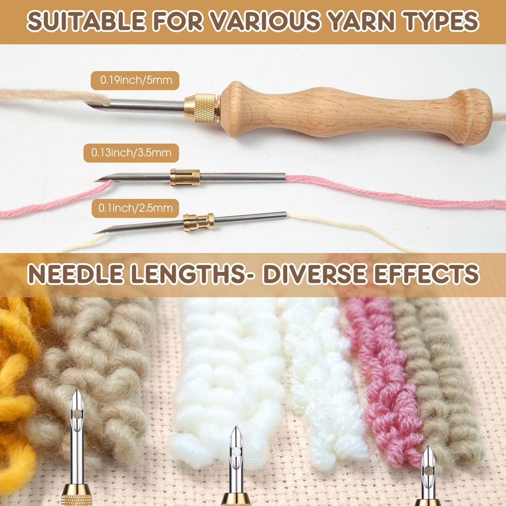 Punch Needle Kit with Storage Box, Adjustable Needle Tool with 5 Different Metal
