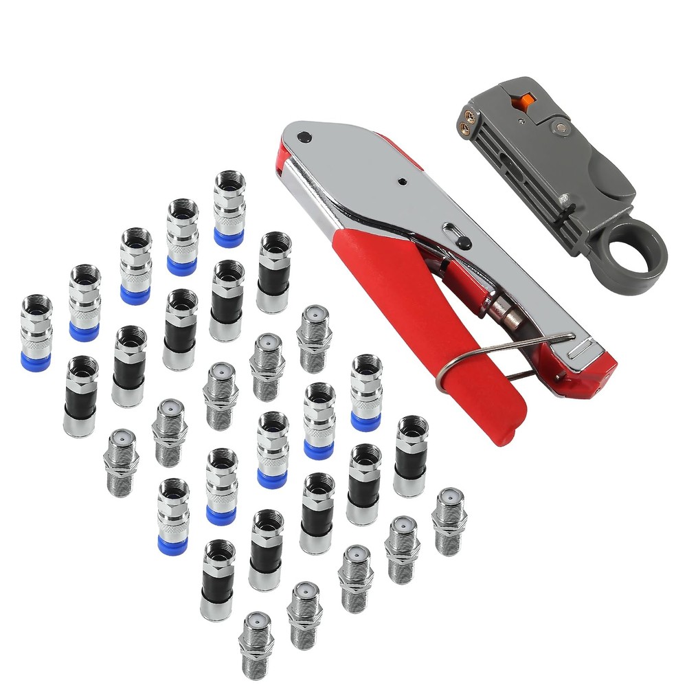 AEDIKO Coaxial Compression Tool Kit Coax Cable Crimper Wire Stripper with Red