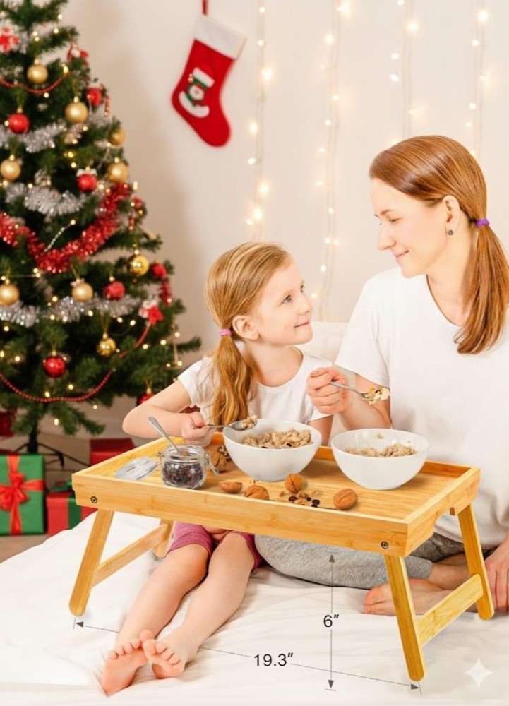 Bamboo Breakfast Bed Tray Table with Folding Legs