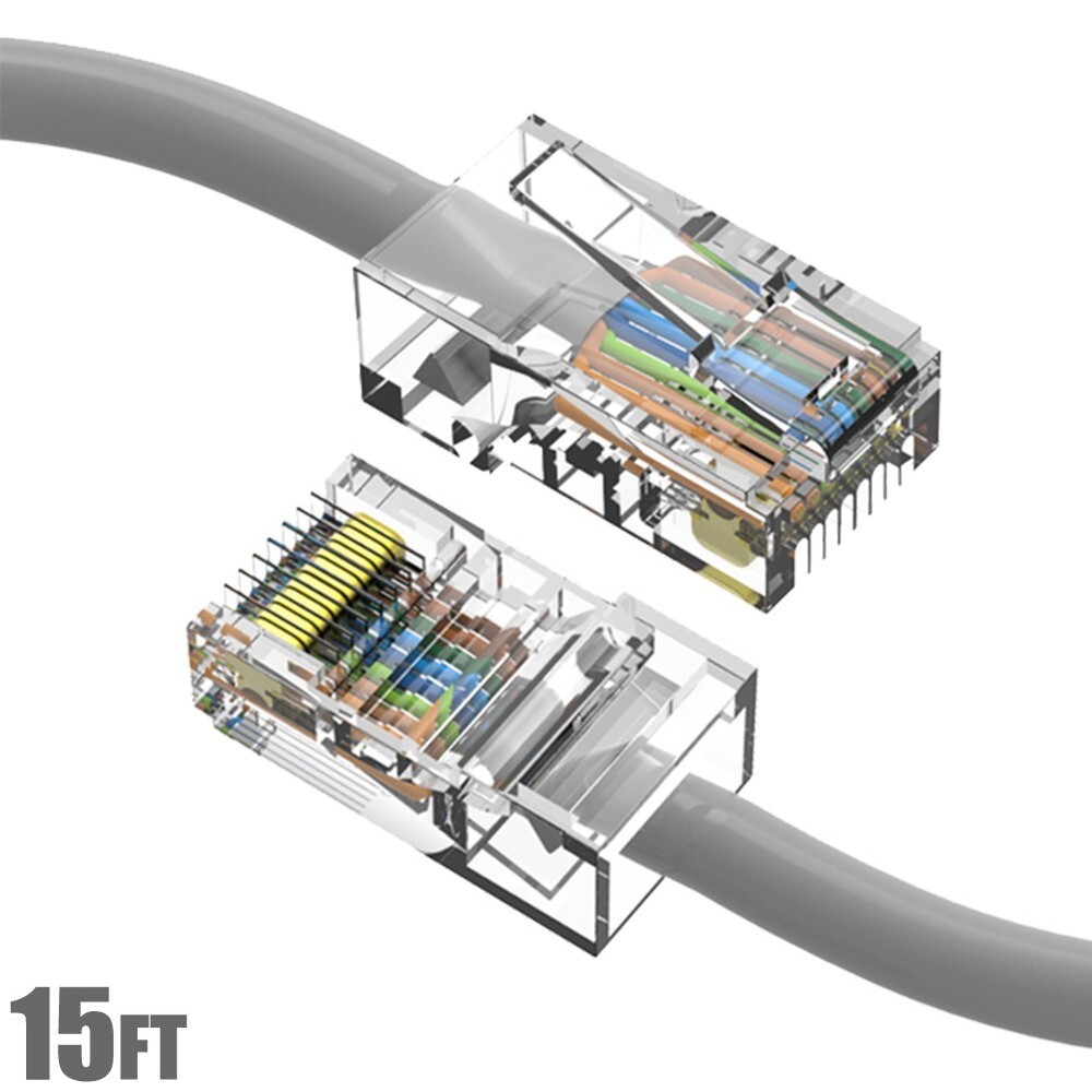 15FT Cat5e RJ45 Ethernet LAN Network UTP Non-Booted Patch Cable Copper Gray