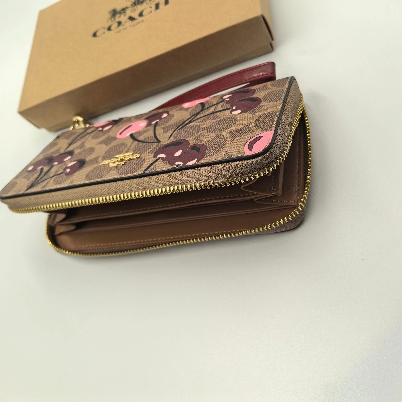 2026 COACH Long Zip Around Wallet In Signature Canvas With Cherry Print CZ328