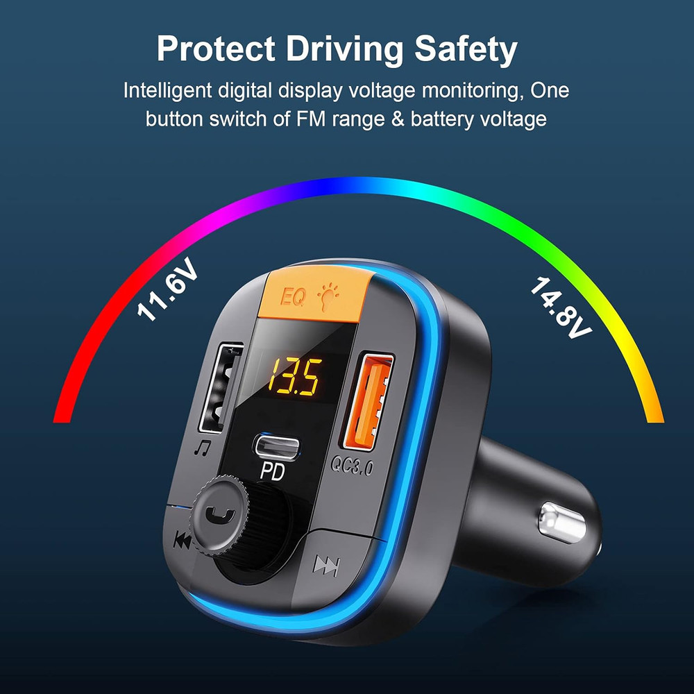 Bluetooth FM Transmitter for Car - BAISHUN Bluetooth 5.0 Adapter PD20W+QC3.0 Ci