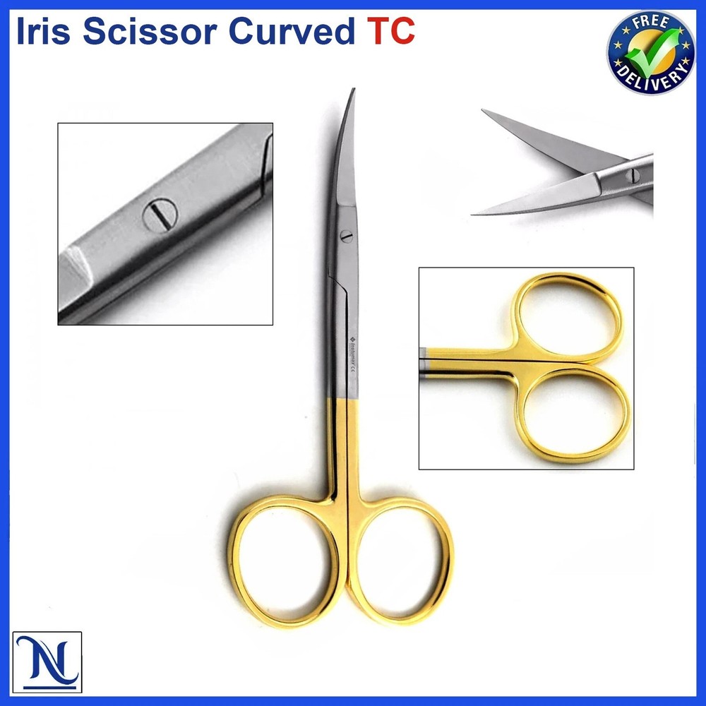 Curved TC Iris Scissors Tungsten Carbide Tip Inserts Fine Sutures Dissection Lab