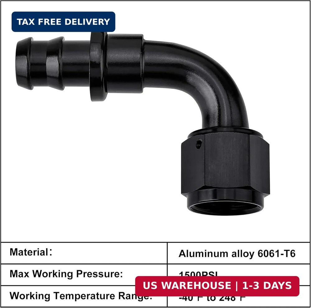 EVIL ENERGY 6AN 90 Degree Push Lock Hose Fitting End Black 2PCS