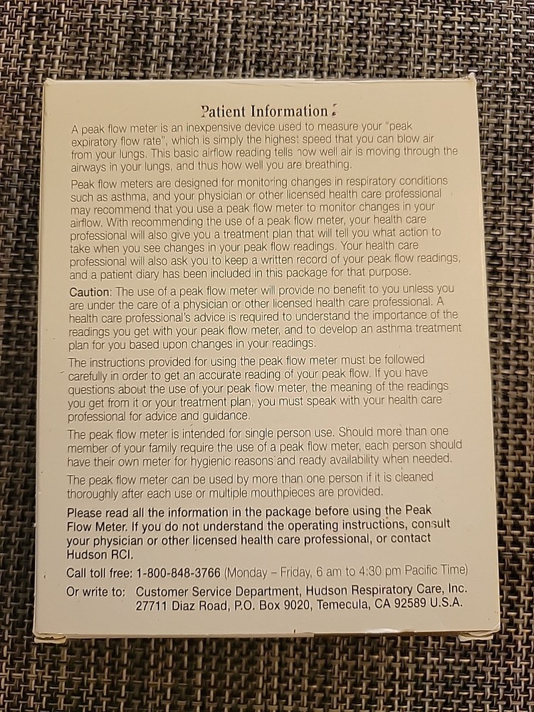 Peak Flow Meter, Universal Range1801 NIB