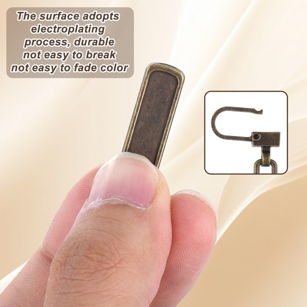 10 Pcs Detachable Zipper Pull Replacement for Small Holes Bronze