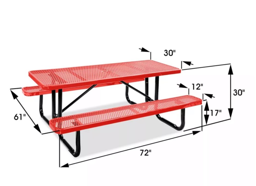PICNIC TABLE Commercial - All Metal Construction & Steel Frame 6 Ft Rectangular