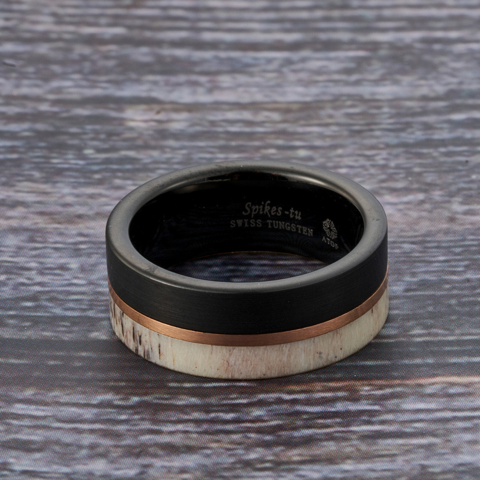 8mm ATOP Deer Antler Rose Gold Plated Men's Wedding Band Tungsten Ring