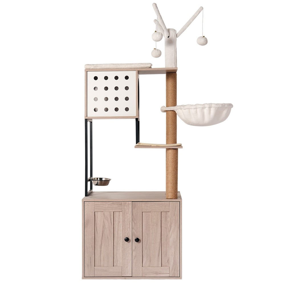 Cat Tree with Litter Box Enclosure - Modern Cat Condo with Scratching Posts