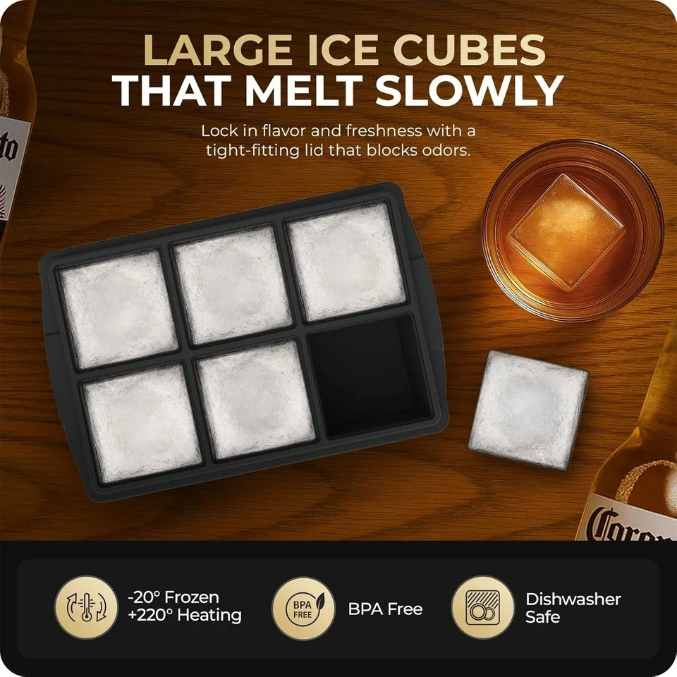 2 Pack 2 Inch Large Silicone Ice Cube Trays Square Ice Cube Molds for Whiskey