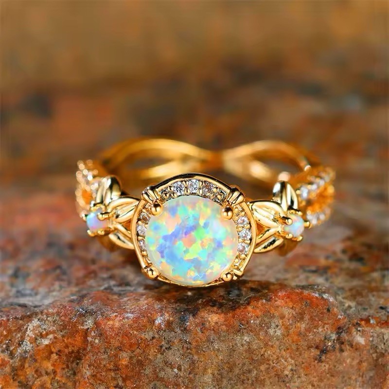 Opal Engagement Ring Gold Wedding Ring Size 6