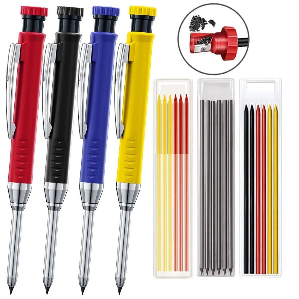 Solid Carpenter Mechanical Pencil with Sharpener Woodworking Tools 2.8mm 3 Color