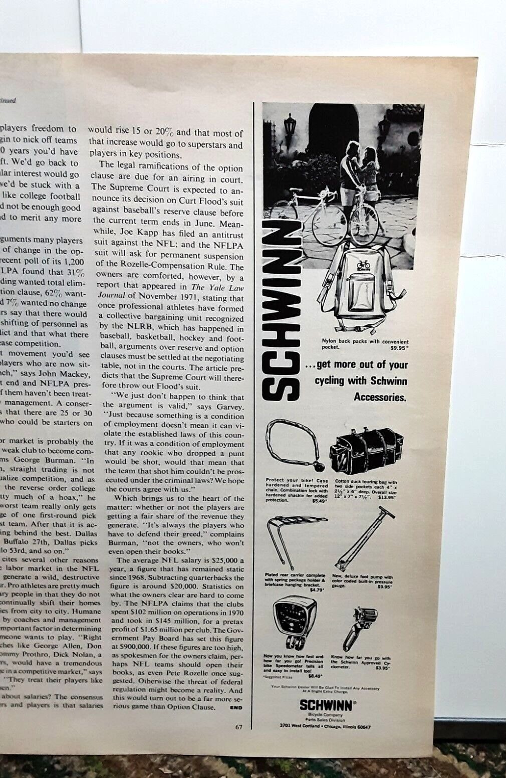 1972 Schwinn Bicycle Accessories Ad Vintage Cycling Gear 70s Print