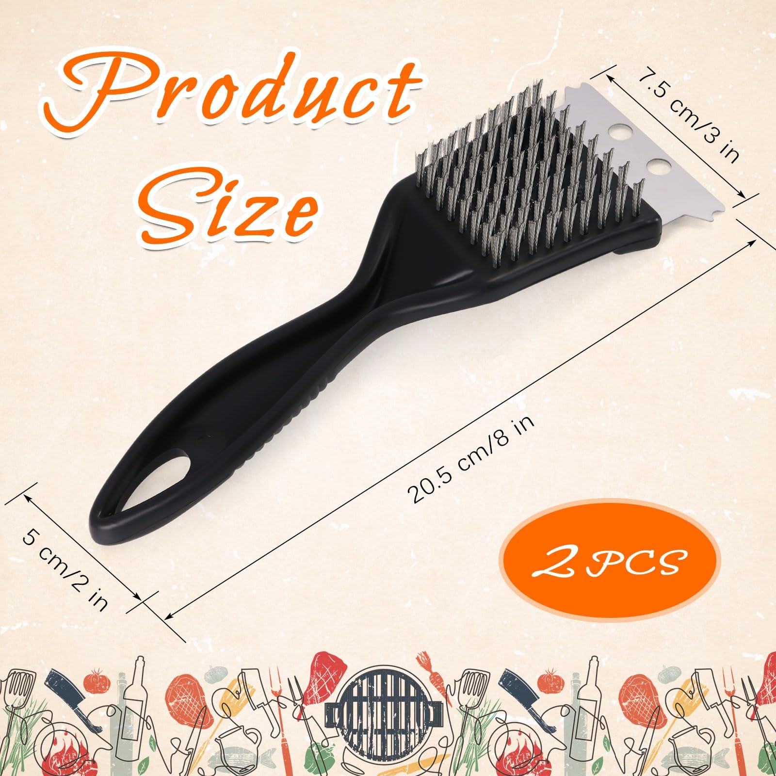 Stainless Steel BBQ Grill Brush and Scraper Set for Outdoor Grill