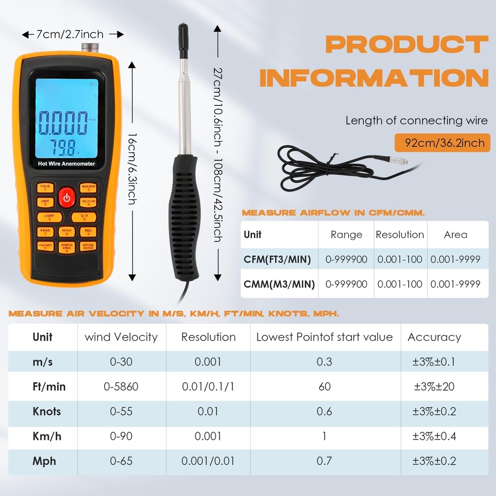 Wind Speed Air Flow Velocity Meter Backlight