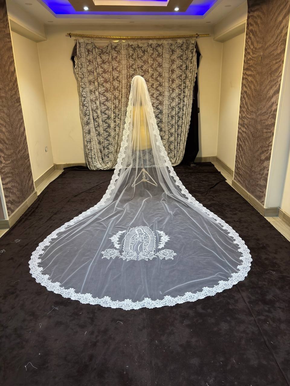 bridal Veil virgin marry with lace trim embroidery Guadalupe