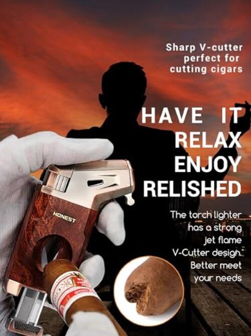 Butane Torch Lighter with V Cutter, Windproof Jet Flame Lighter Torch Refill,