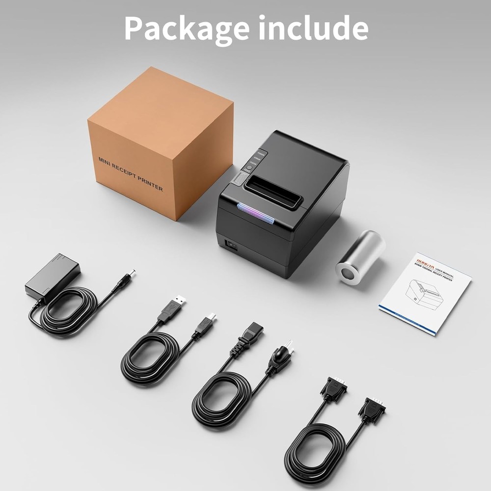 POS Printer, 80mm Thermal Receipt Printer, Restaurant Kitchen Printer with Au...