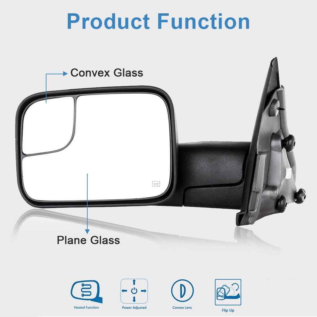 Driver Side Power Heated Tow Mirror For 03-08 Dodge RAM 1500 2500 3500 Black