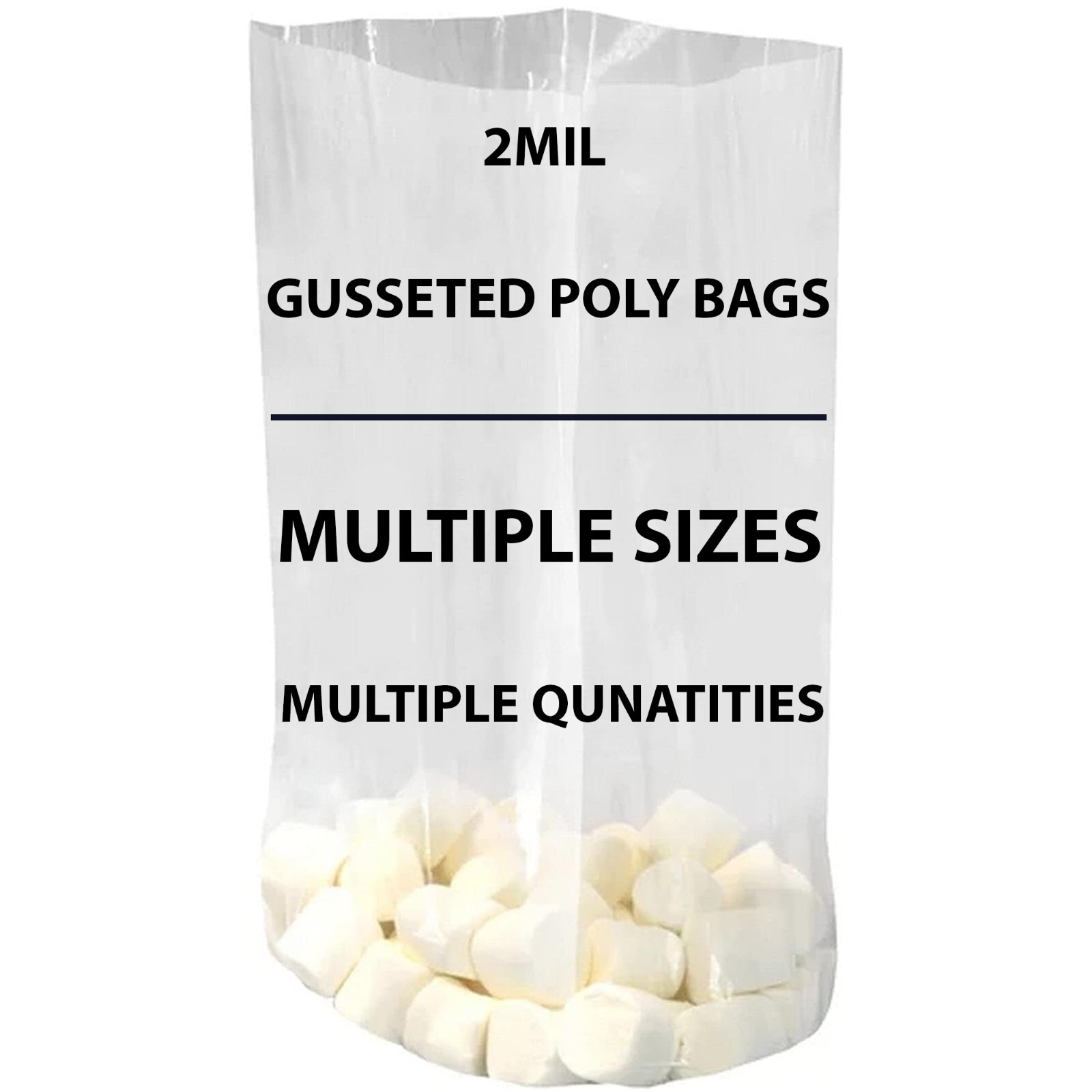 2Mil - Expandable Gusseted Poly Bags Clear Polyethylene Multiple Sizes LDPE