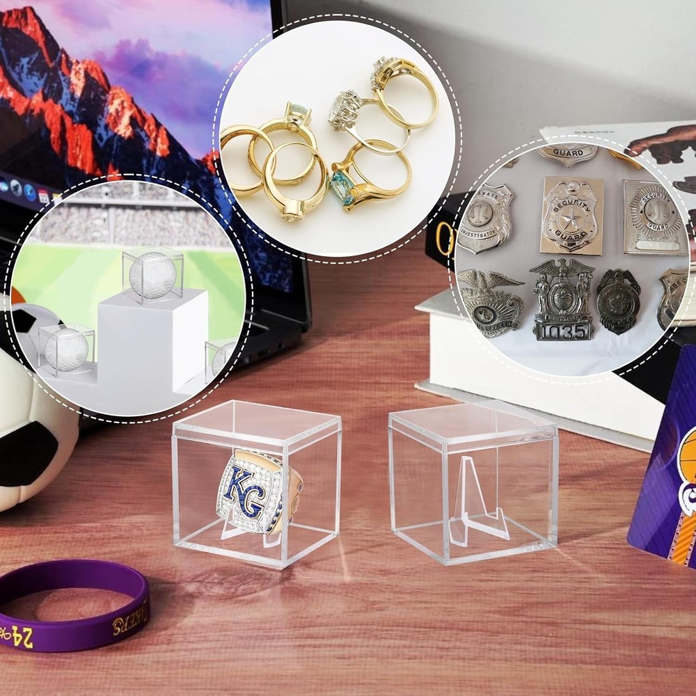 3 Pack Championship Ring Display Case Clear Acrylic Display Case- Storage Box