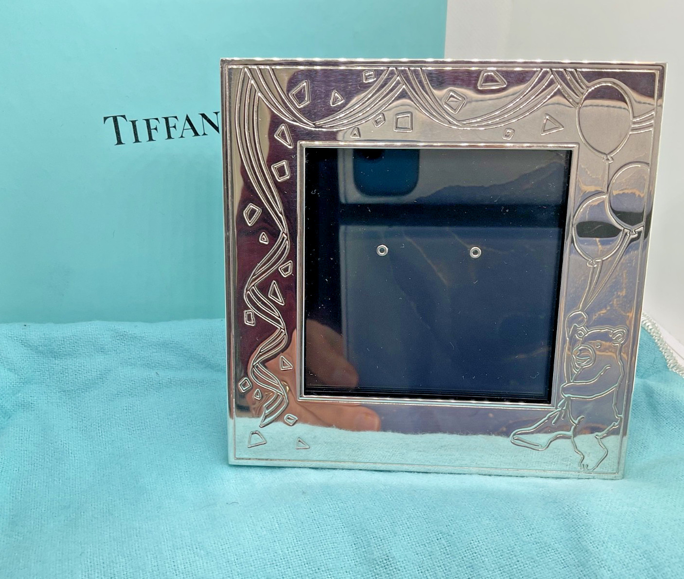 Tiffany & Co Sterling Silver 925 Balloons and Bear Photo Frame Orig Box Pouch