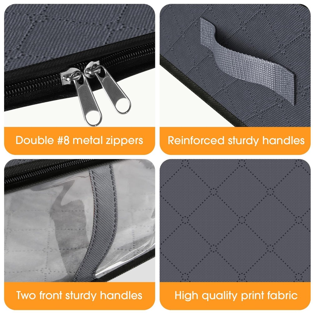 StorageRight Under Bed Storage Bins, 3-Pack 40L Foldable Fabric 3 Pack, Gray