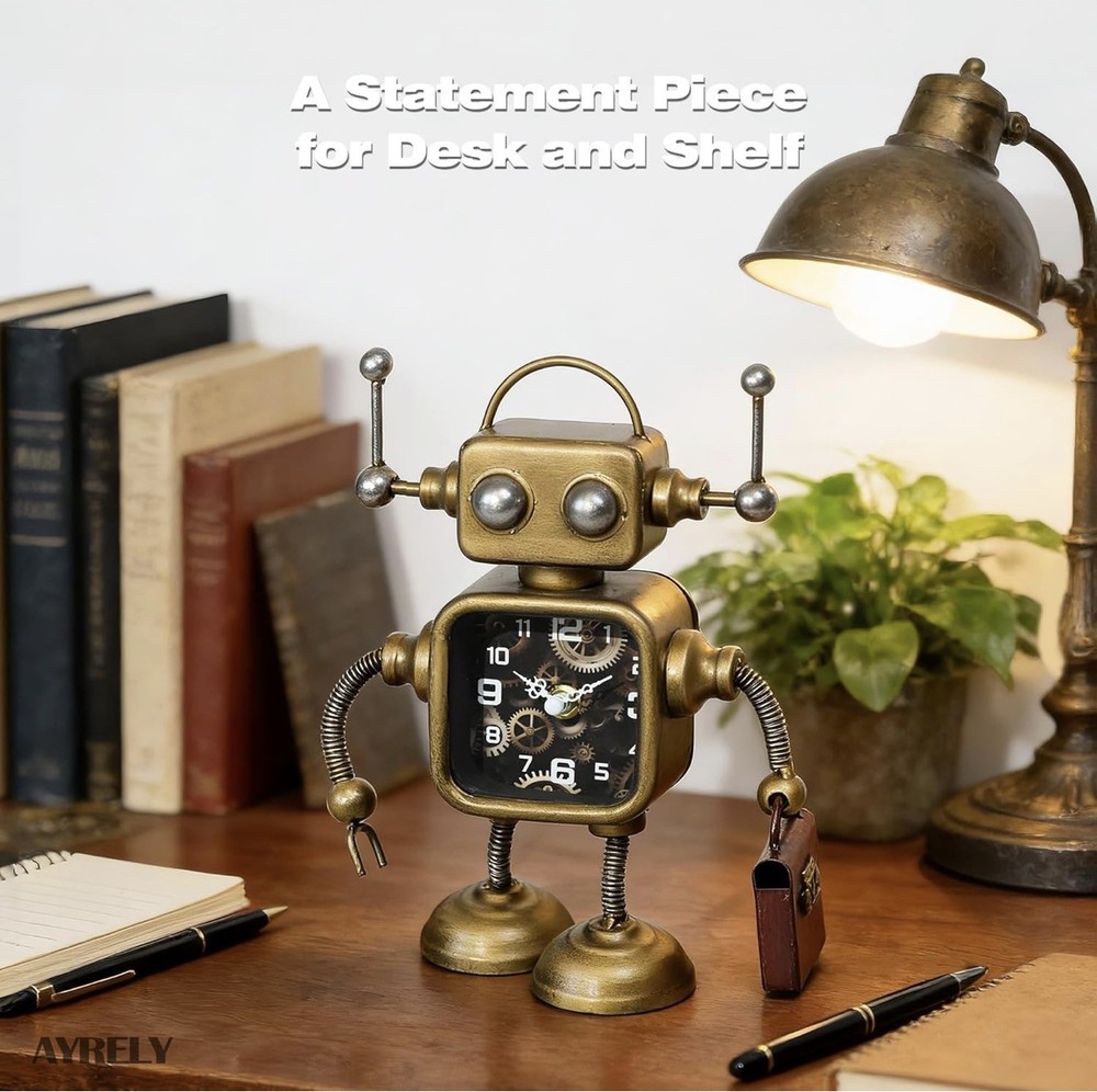 AYRELY® Industrial Steampunk Robot Table Clock,Battery Operated Large, Copper