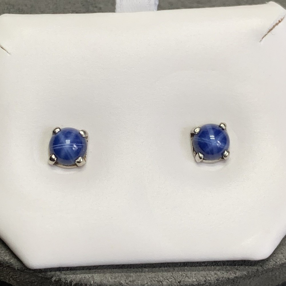 Blue Lindy Star Sapphire Stud Earrings Silver Tone Studs Lab Created