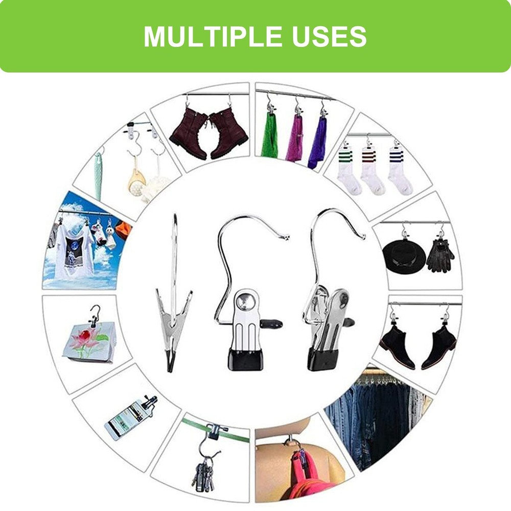 Boot Hangers Clips, 16 Pack Laundry Hooks Hanging Clips 16 PACK, Black