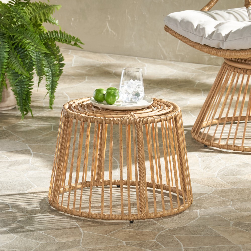 Rattan Wicker Accent Side Table | Patio, Outdoor Boho Cage Table