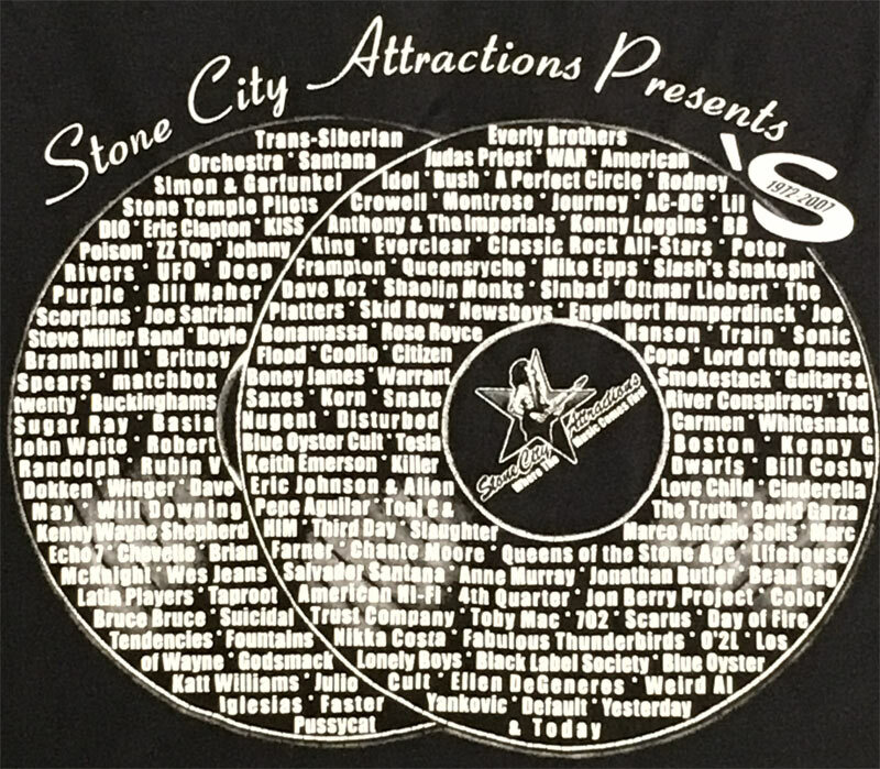 RARE Stone City Attractions VTG Shirt AC/DC Kiss STP Judas Priest Britney Spears