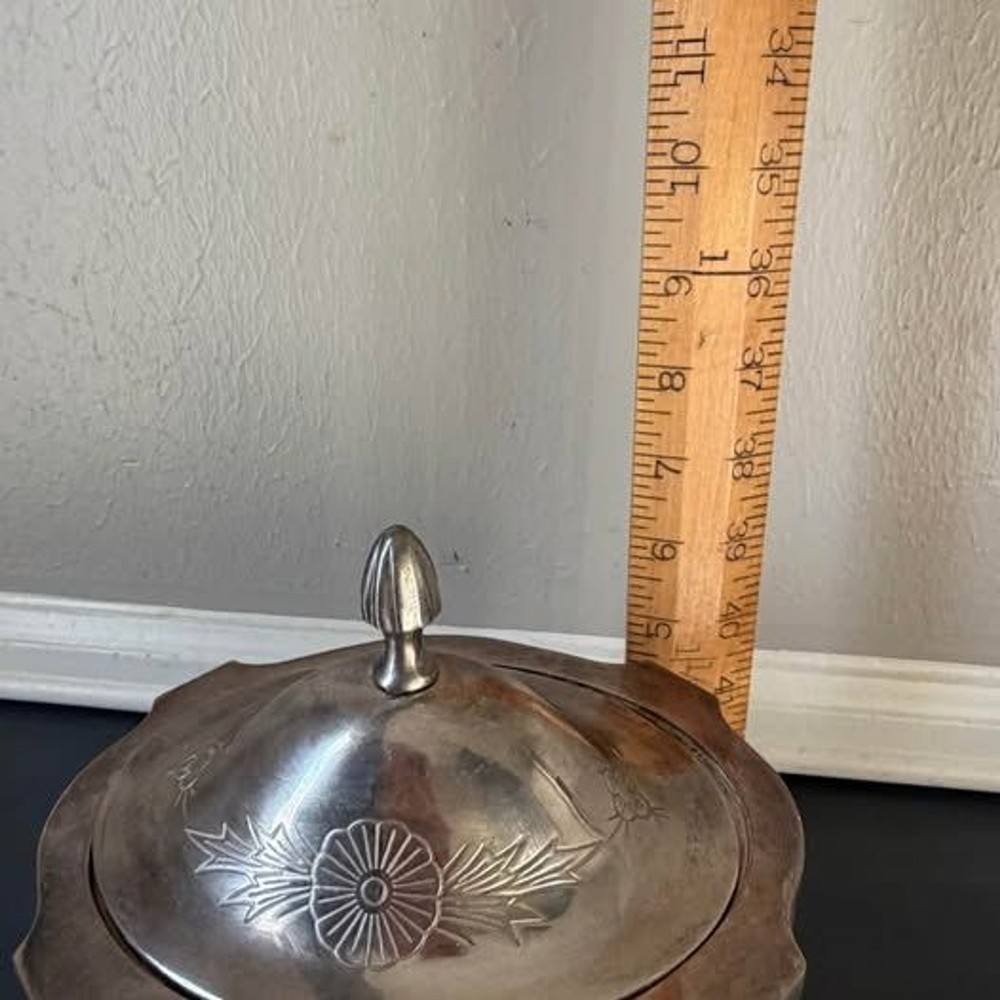Vintage Silver-plate Lidded Lined Trinket Box