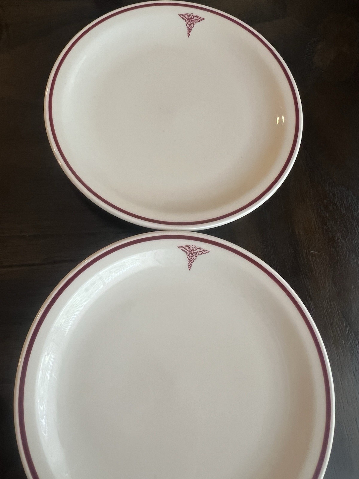 Set of 2 Vintage 9” Dishes Army Medical Corps Red Caduceus Homer Laughlin
