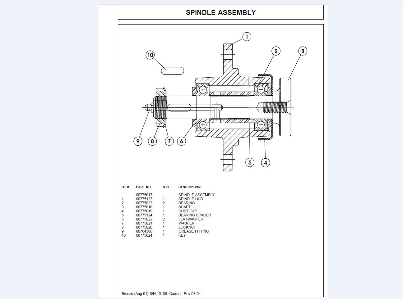 Finish mower Spindle, Servis Rhino Breeze, code 00775017 (01-252)