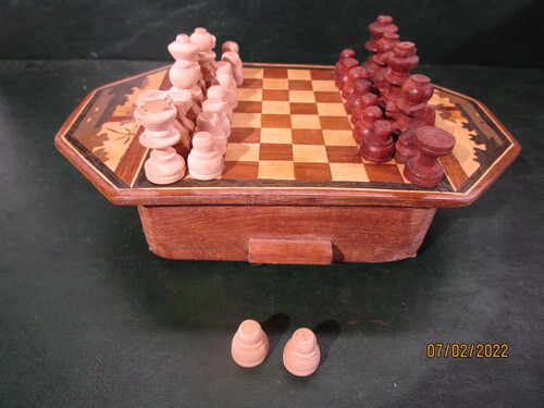 Small Handmade Chess Set Measures 8 1/2" x 5" Missing Pieces