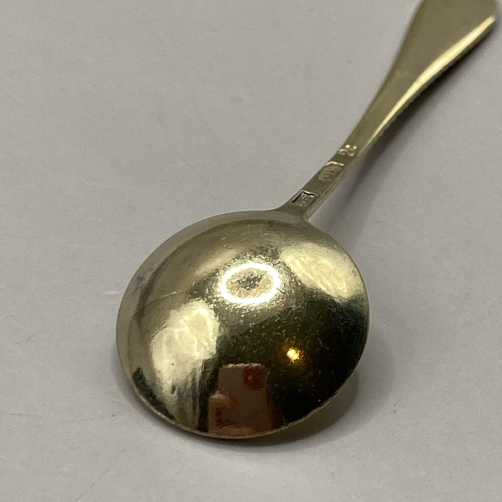 Soviet c.1908 Russian Enamel Silver Salt Spoon Marked 875 3rd Artel Workshop