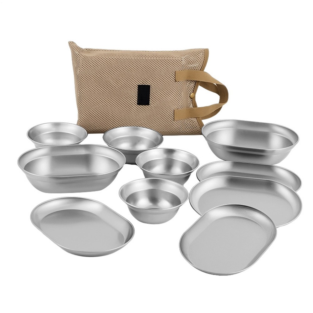 Metal Camping Plates Stainless Steel Dinnerware Set Rust-Proof Camping method