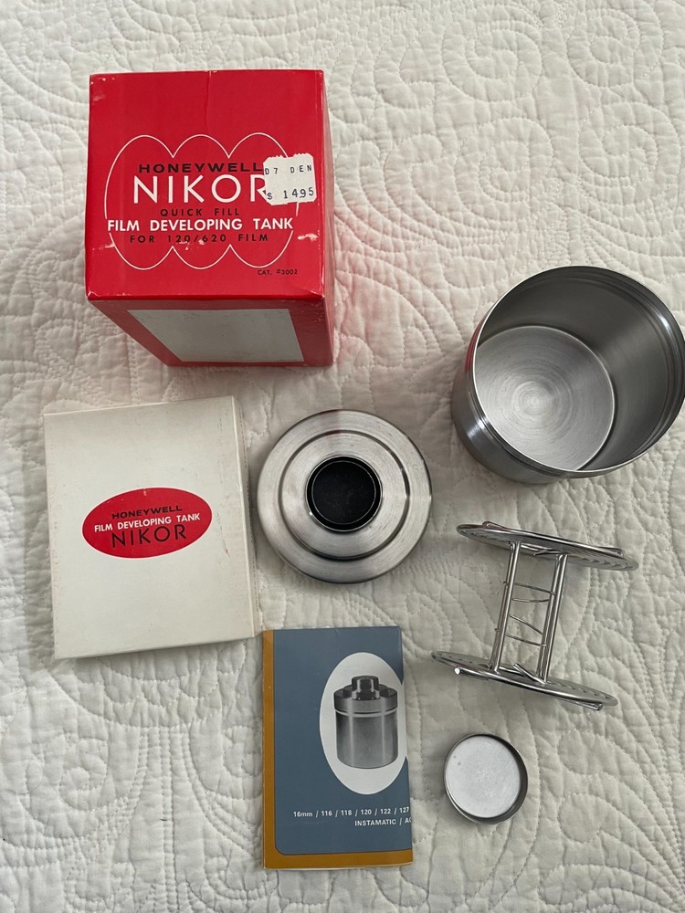 3 Developing tanks, 2 Nikor, Yankee Clipper. Reels, boxes, instructions, viewer