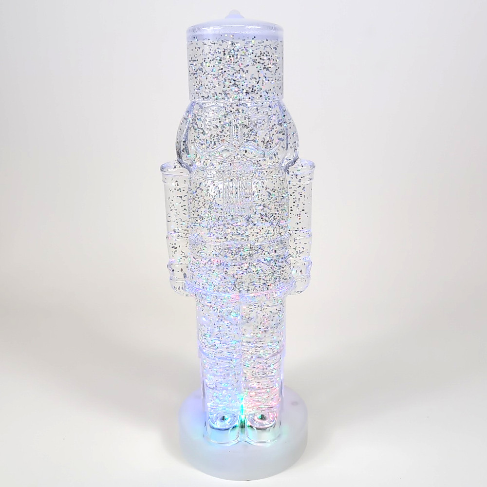 Large 12" Nutcracker LED Acrylic Glitter Motion Globe Light Table Mantel Holiday