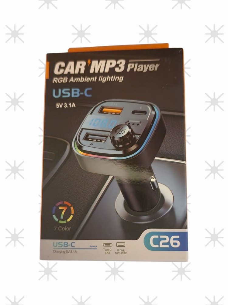 New Sealed Bluetooth 5.0 Car MP3 Player RGB IPhone, Handsfree Call USB-C 5V 3.1A