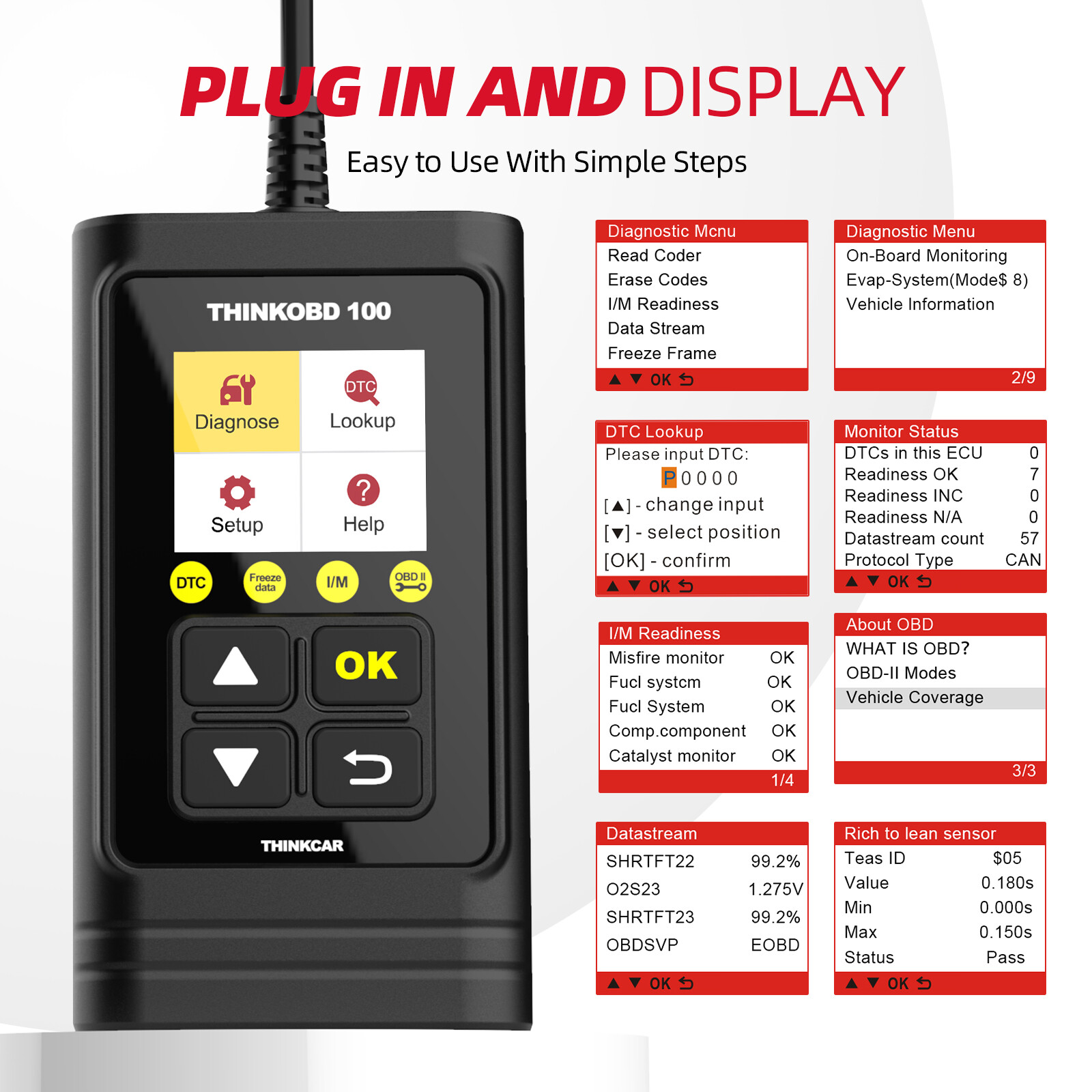 THINKOBD100 Car OBD2 Scanner Code Reader Auto Diagnostic Scan Tool Check Engine