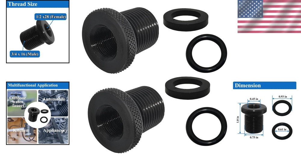2 Pack Thread s and Washers, 1/2 * 28-3/4 * 16, Black