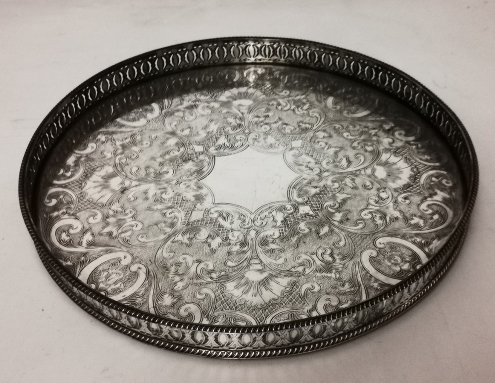Antique Silver Plated Gallery Tray - 35.5cms.