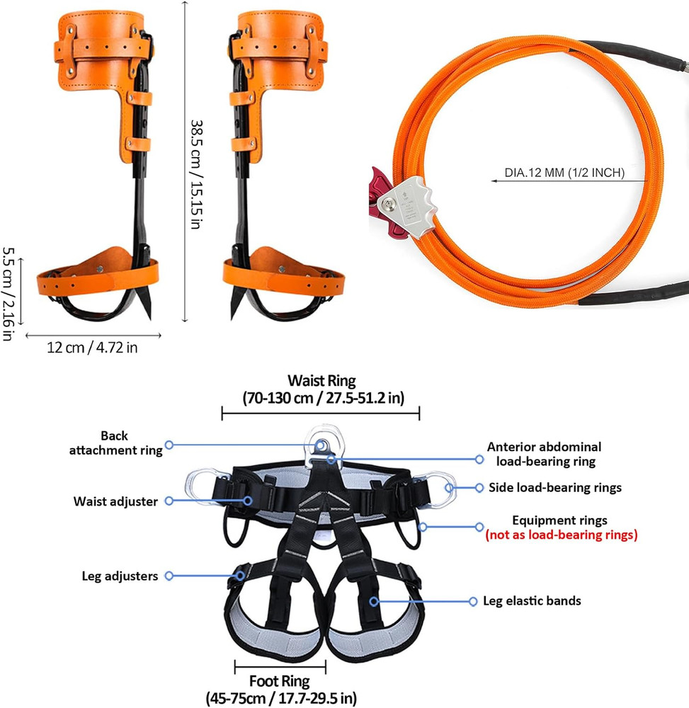 Tree Climbing Gear, Tree Climbing Spikes, Tree Climbing Gear with Adjustable Cli