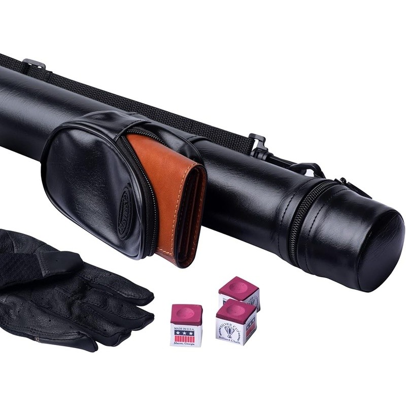 Durable Leatherette Pool Cue Case W/ Impact Resistant Shell & Accessory Pocket