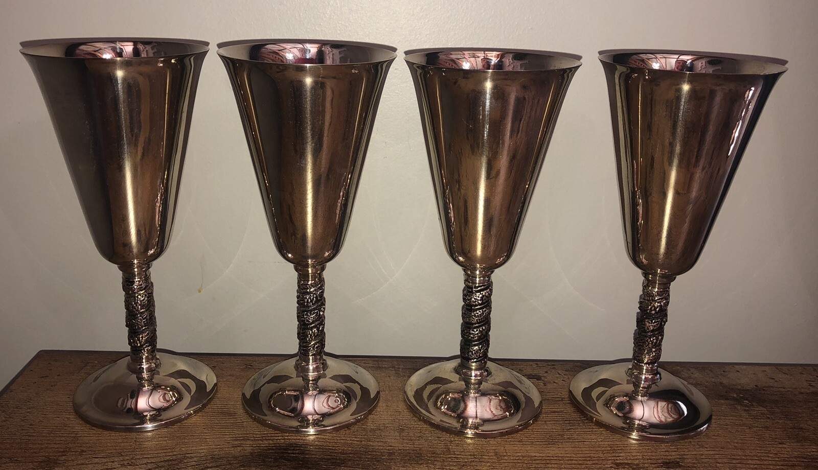 (12) Vintage Alfonso Lara Silverplate Wine Cups Goblets Spain Vine Twisted Stem